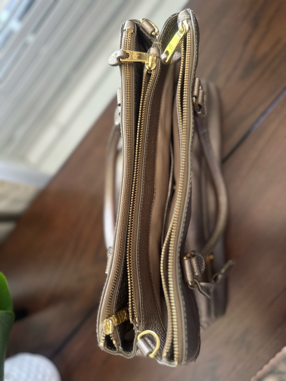 Lauren Ralph Lauren Metallic Pewter Pebbled Leather Satchel - Picture 3 of 16